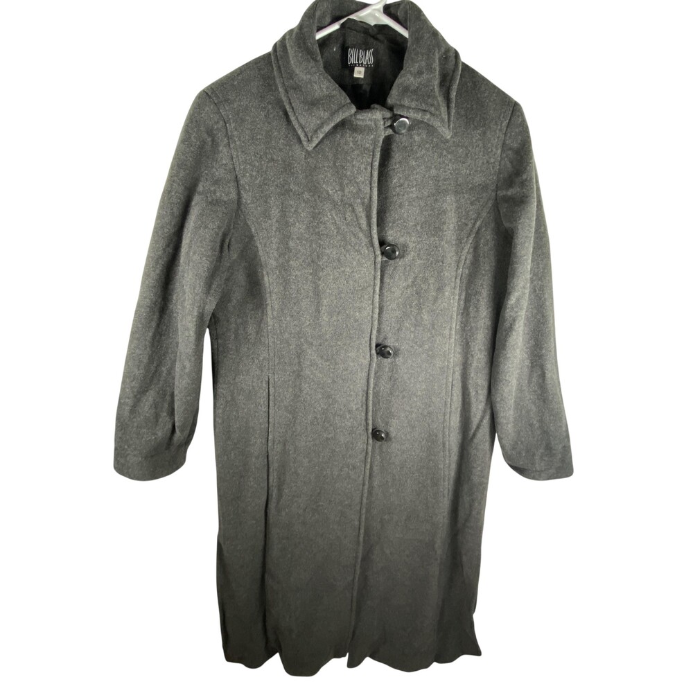 Bill Blass Coat Womens 10 Gray Lambswool Cashmere Long Button Front Overcoat